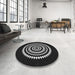 Round Patterned Black Novelty Rug in a Office, pat1958