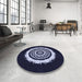 Round Patterned Periwinkle Purple Rug in a Office, pat1959blu