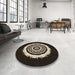 Round Patterned Black Rug in a Office, pat1959brn