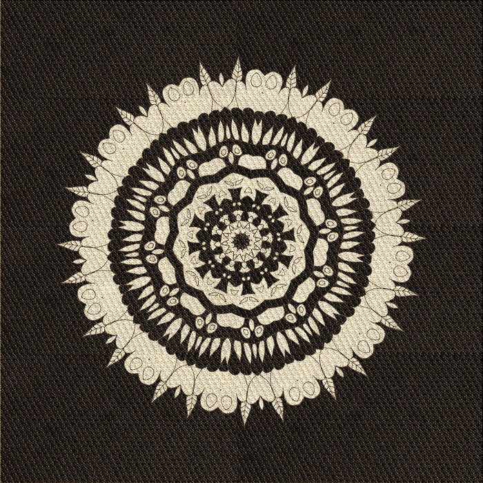 Round Patterned Black Rug, pat1959brn