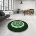 Round Patterned Black Rug in a Office, pat1959grn