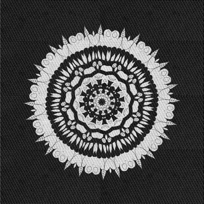 Round Patterned Black Rug, pat1959gry