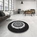 Round Patterned Black Rug in a Office, pat1959gry