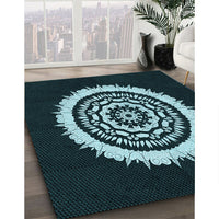 Patterned Deep-Sea Green Rug, pat1959lblu