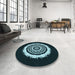 Round Patterned Deep-Sea Green Rug in a Office, pat1959lblu