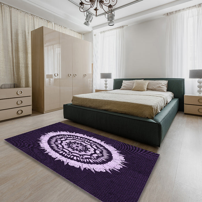 Round Machine Washable Transitional Lavender Purple Rug in a Office, wshpat1959pur