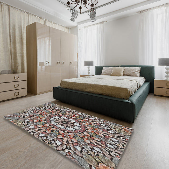 Machine Washable Transitional Dark Brown Rug in a Bedroom, wshpat195
