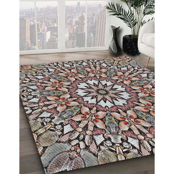 Patterned Dark Brown Novelty Rug in Family Room, pat195