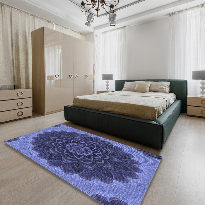 Patterned Light Slate Blue Rug in a Bedroom, pat196blu