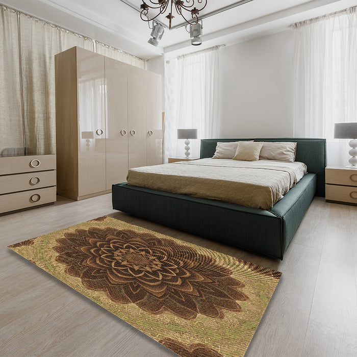 Patterned Cinnamon Brown Rug in a Bedroom, pat196brn