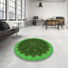 Round Patterned Deep Emerald Green Rug in a Office, pat196grn