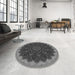 Round Patterned Dark Gray Black Rug in a Office, pat196gry