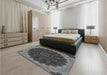 Patterned Dark Gray Black Rug in a Bedroom, pat196gry