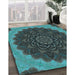 Patterned Dark Slate Grey Green Rug in Family Room, pat196lblu