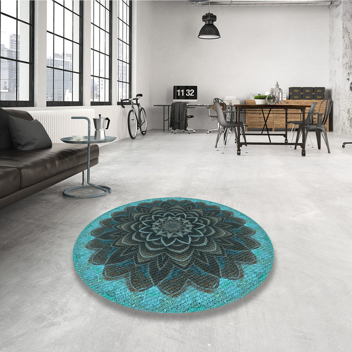 Round Patterned Dark Slate Grey Green Rug in a Office, pat196lblu