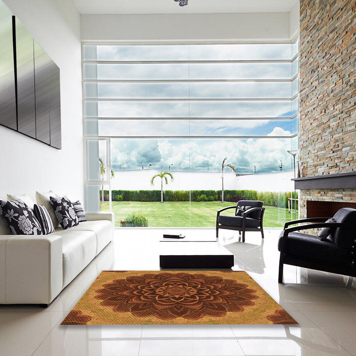 Square Patterned Neon Orange Rug in a Living Room, pat196org