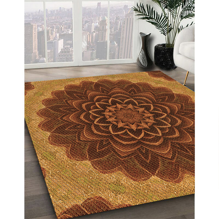 Patterned Neon Orange Rug in Family Room, pat196org