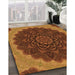 Patterned Neon Orange Rug in Family Room, pat196org