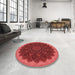 Round Patterned Tomato Red Rug in a Office, pat196rd