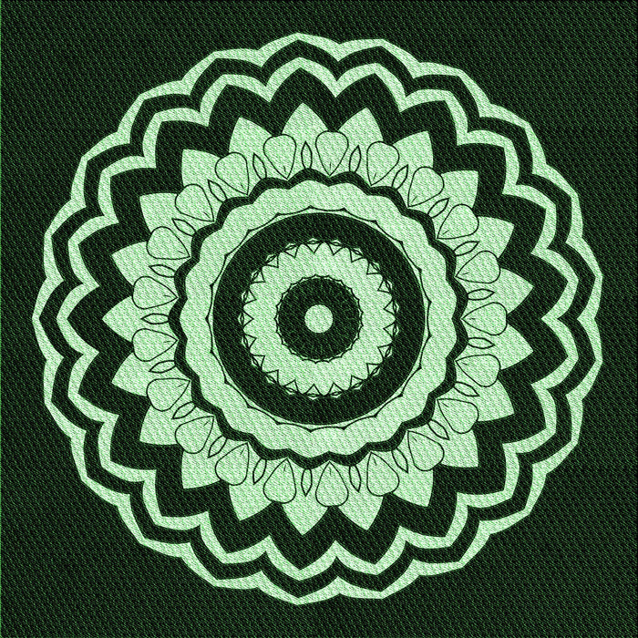 Round Patterned Black Rug, pat1960grn