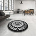 Round Patterned Black Rug in a Office, pat1960gry