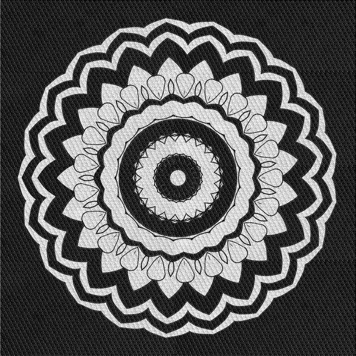 Round Patterned Black Rug, pat1960gry