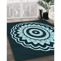 Patterned Deep Teal Green Rug, pat1960lblu