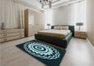 Patterned Deep Teal Green Rug in a Bedroom, pat1960lblu