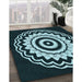 Patterned Deep Teal Green Rug in Family Room, pat1960lblu