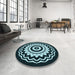 Round Patterned Deep Teal Green Rug in a Office, pat1960lblu