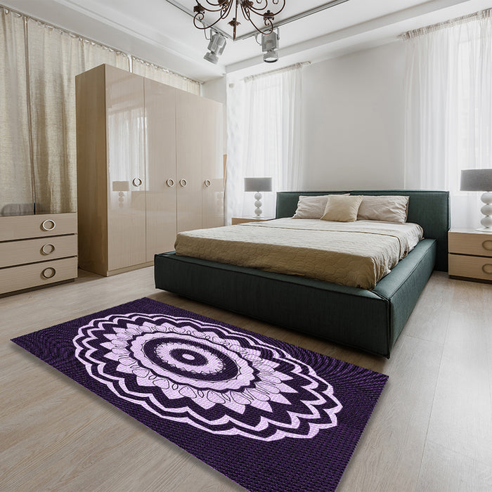 Round Machine Washable Transitional Deep Purple Rug in a Office, wshpat1960pur