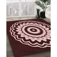 Patterned Chocolate Brown Rug, pat1960rd