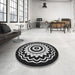 Round Patterned Dark Gray Novelty Rug in a Office, pat1960