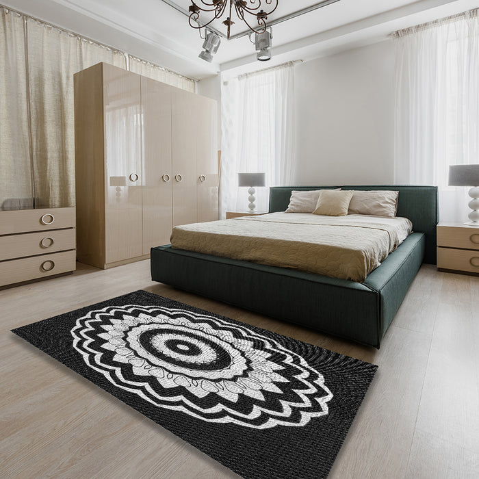 Patterned Dark Gray Novelty Rug in a Bedroom, pat1960