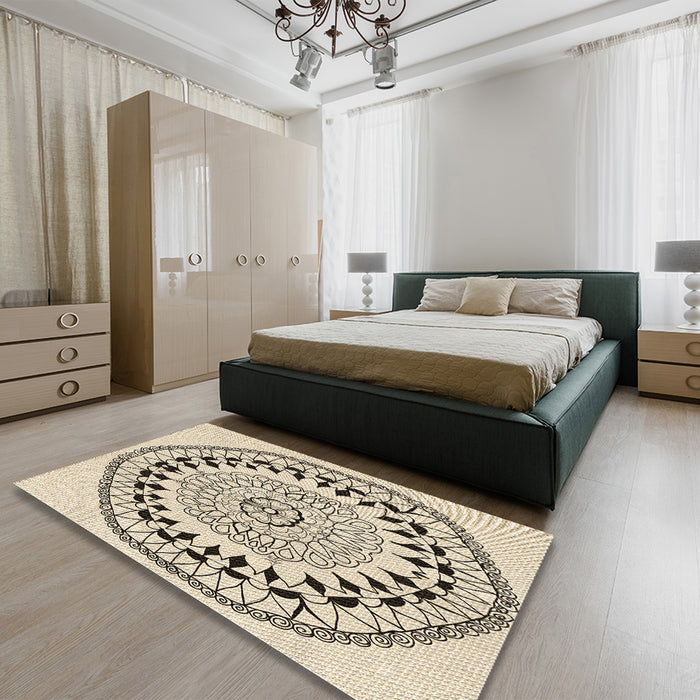 Round Machine Washable Transitional Brown Rug in a Office, wshpat1962brn