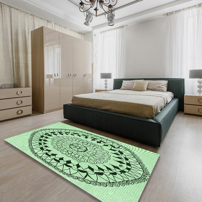Round Machine Washable Transitional Mint Green Rug in a Office, wshpat1962grn