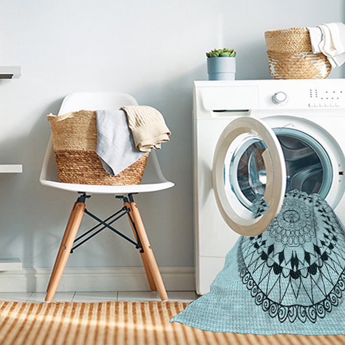 Machine Washable Transitional Deep-Sea Green Rug in a Washing Machine, wshpat1962lblu