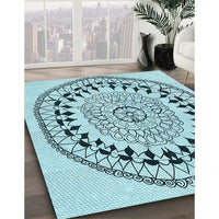 Patterned Deep-Sea Green Rug, pat1962lblu