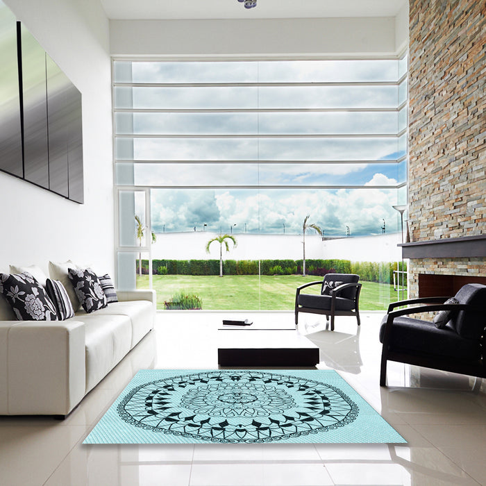 Machine Washable Transitional Deep-Sea Green Rug in a Kitchen, wshpat1962lblu