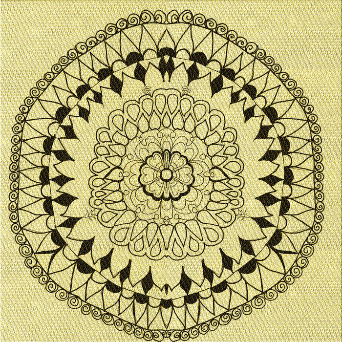 Round Machine Washable Transitional Sun Yellow Rug, wshpat1962yw