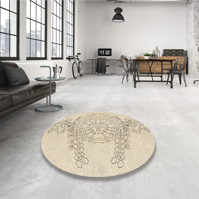 Round Patterned Moccasin Beige Rug in a Office, pat1963brn