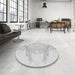 Round Patterned Platinum Gray Rug in a Office, pat1963gry