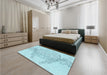 Patterned Electric Blue Rug in a Bedroom, pat1963lblu