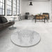 Round Machine Washable Transitional White Smoke Rug in a Office, wshpat1963