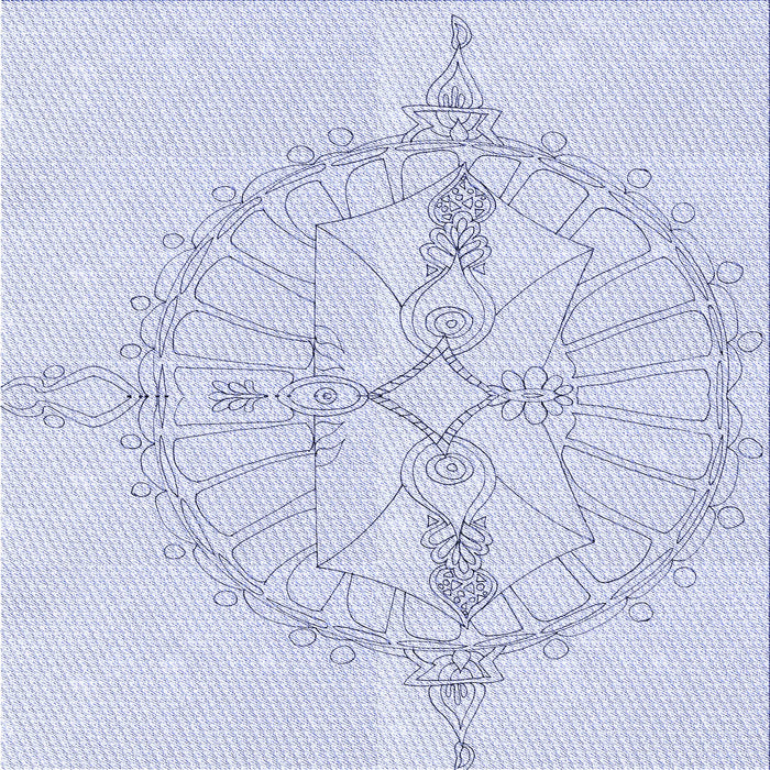 Round Patterned Denim Blue Rug, pat1964blu