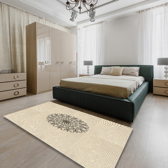 Patterned Moccasin Beige Rug in a Bedroom, pat1965brn