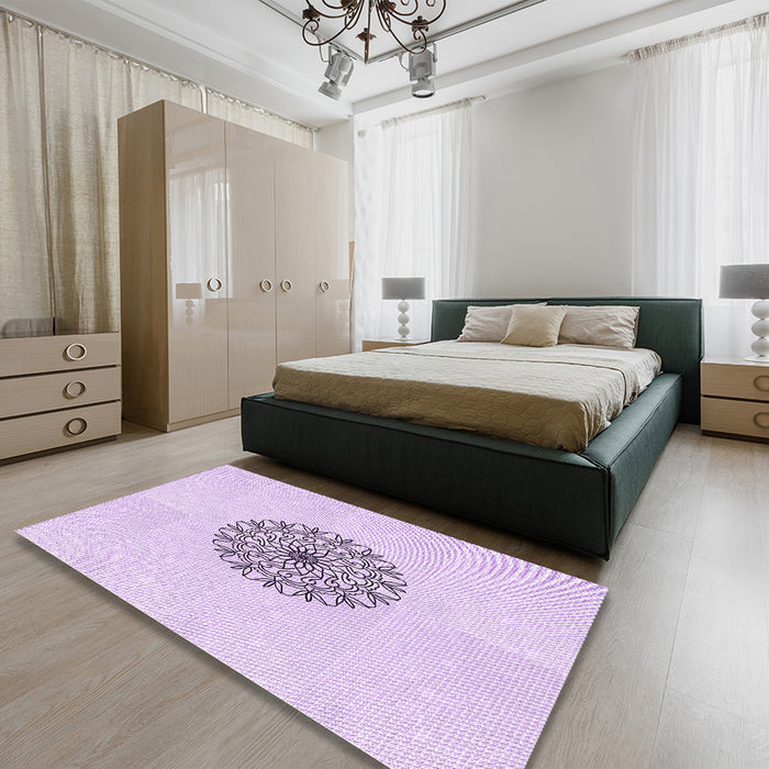 Patterned Bright Lilac Purple Rug in a Bedroom, pat1965pur