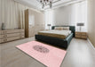 Patterned Light Coral Pink Rug in a Bedroom, pat1965rd