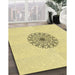 Patterned Yellow Rug in Family Room, pat1965yw