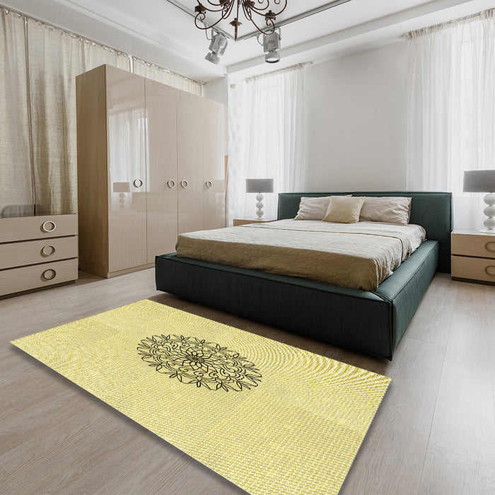 Patterned Yellow Rug in a Bedroom, pat1965yw